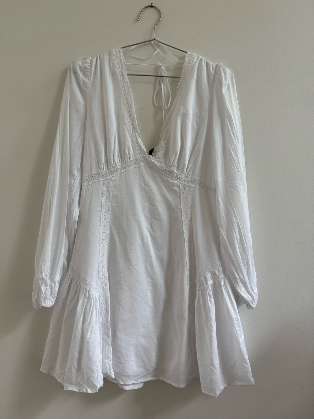 Dynamite White Long-Sleeve V-Neck Mini Dress